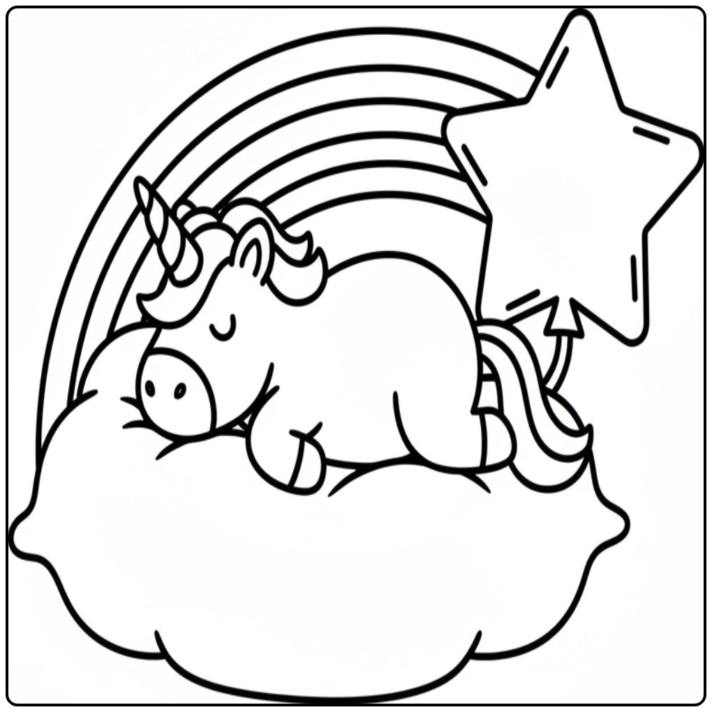 Magical Dromen Unicorn Rainbow with a Star coloring page