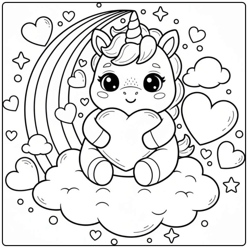 Magical with Unicorn Hearts Rainbow Castle coloring page