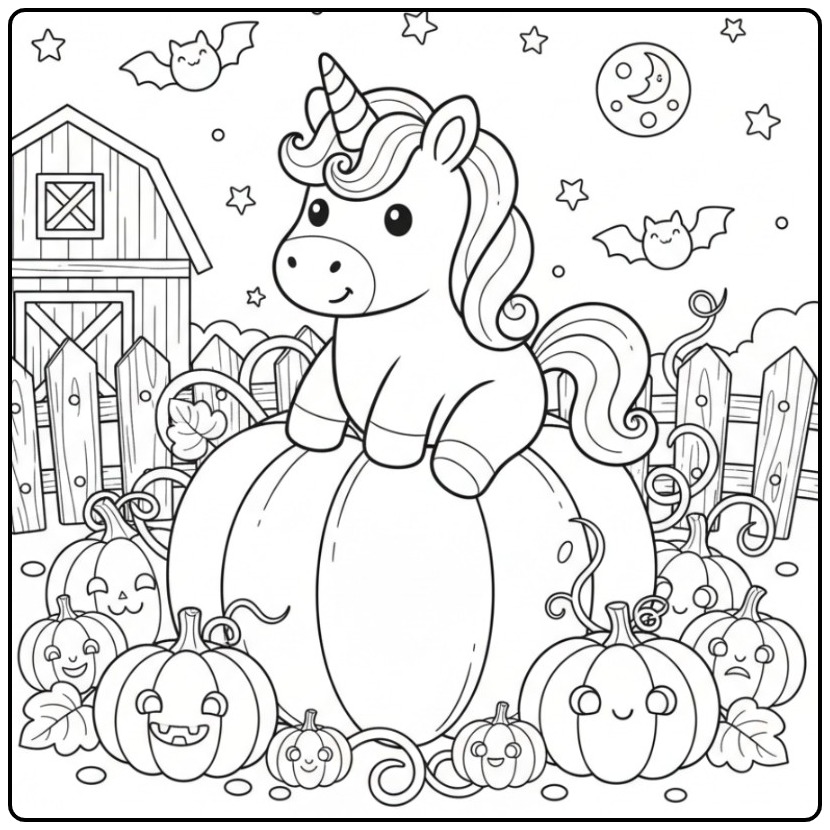 Magical and Cute Unicorn Halloween for Children coloring page