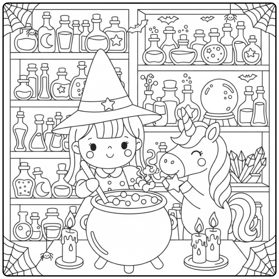 Magical Halloween Princess Unicorn coloring page