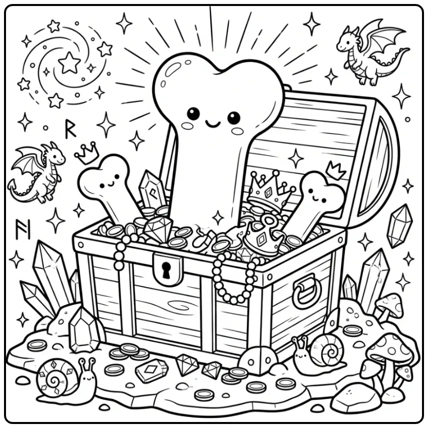 Magical Dog Bone in a Treasure Chest coloring page