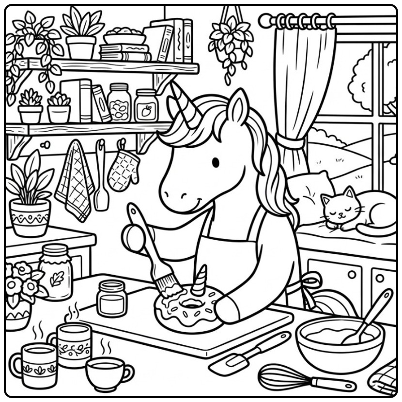 Magical Donut Unicorn at the Baking Is coloring page
