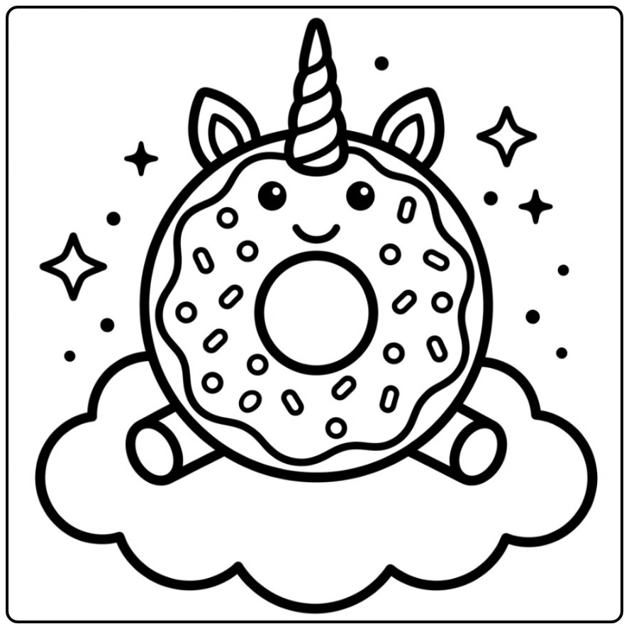 Magical Donut Unicorn Cheerful coloring page