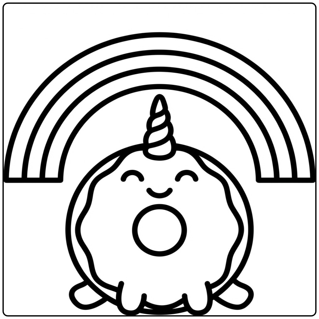 Magical Donut Unicorn Under a Beautiful Rainbow coloring page