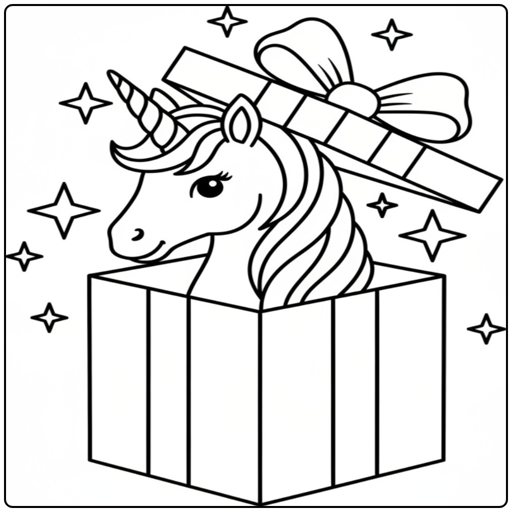 Magical Unicorn Head from a Gift Comes coloring page
