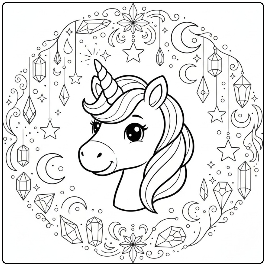Magical Unicorn Head in a Dreamy Sterrenkrans coloring page