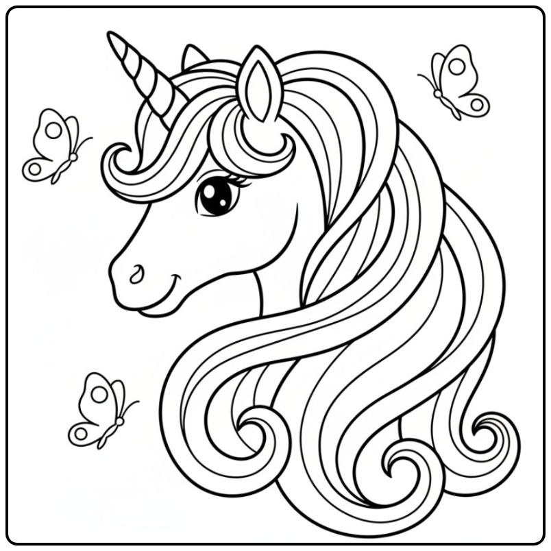 Magical Unicorn Head with Wavy Moons coloring page