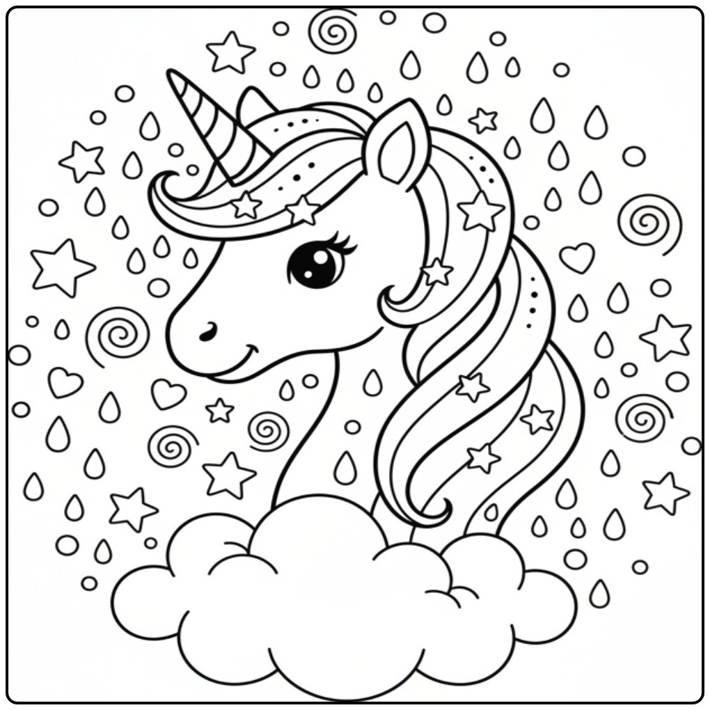 Magical Unicorn Head Cheerful coloring page