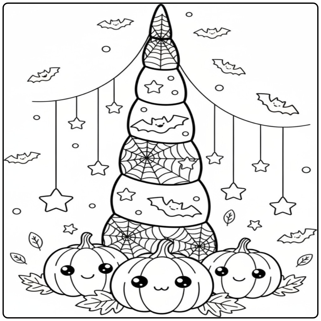 Magical Unicorn Horn Halloween Full of Details coloring page