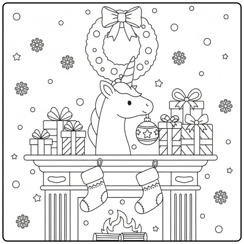 Magical Unicorn Horn Christmas with Gifts coloring page
