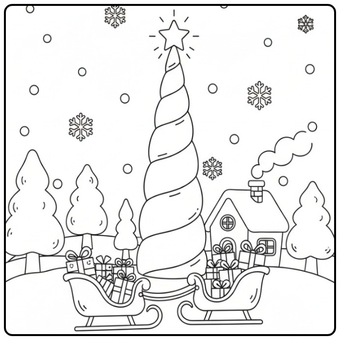 Magical Unicorn Horn Christmas coloring page