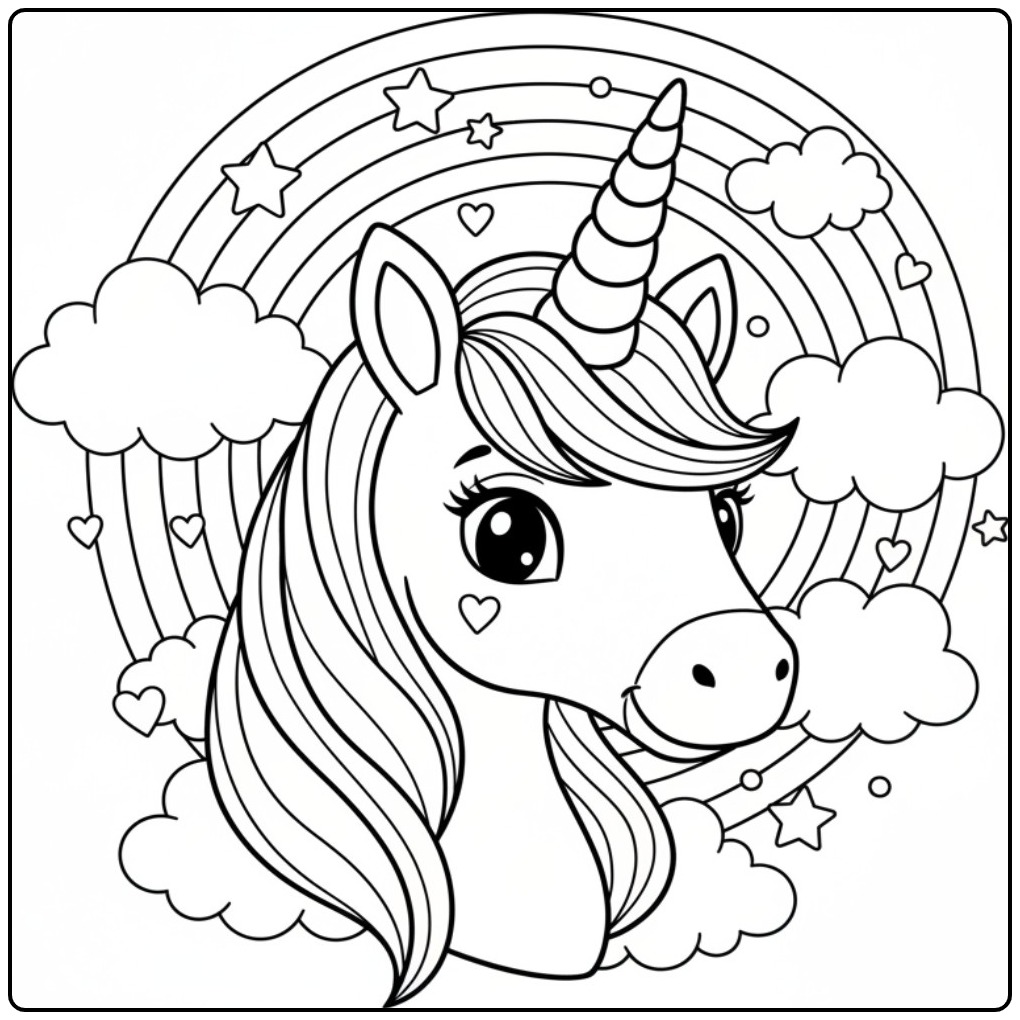 Magical Unicorn Horn Rainbow Among the Stars coloring page