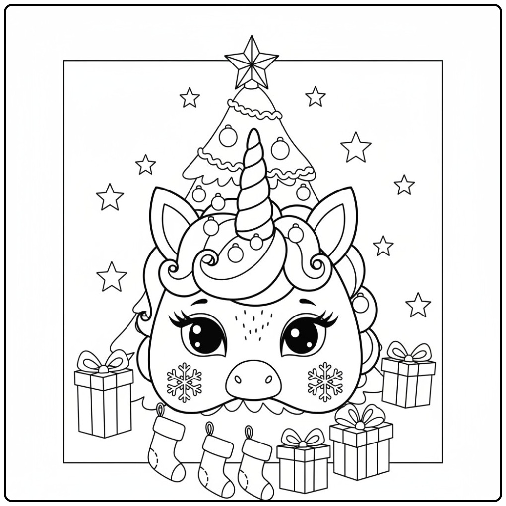 Magical Unicorn Christmas Mask for Winter Fun coloring page