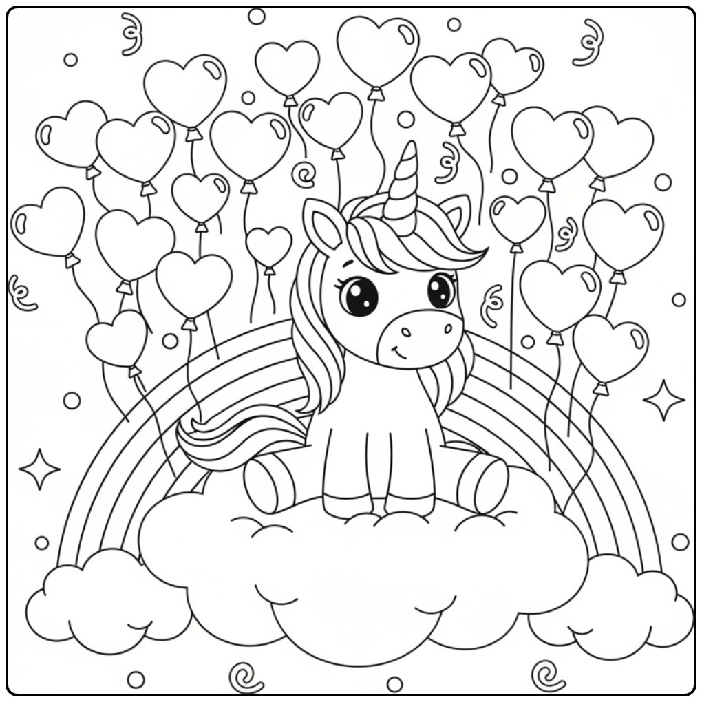 Magical Unicorn with Hearts and Rainbow for You coloring page