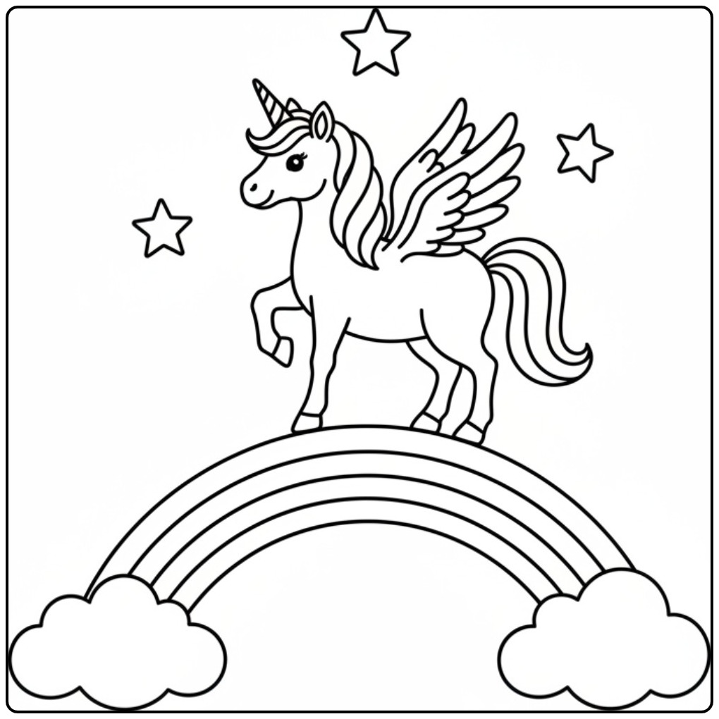 Magical Unicorn with Wings and Beautiful Stars coloring page