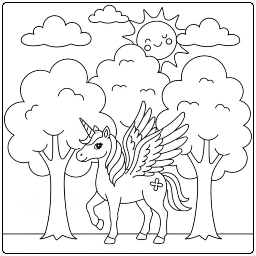 Magical Unicorn with Wings coloring page
