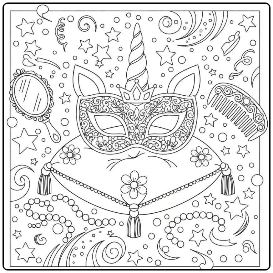 Magical Unicorn Prinsessen Mask for Creative Dromers coloring page