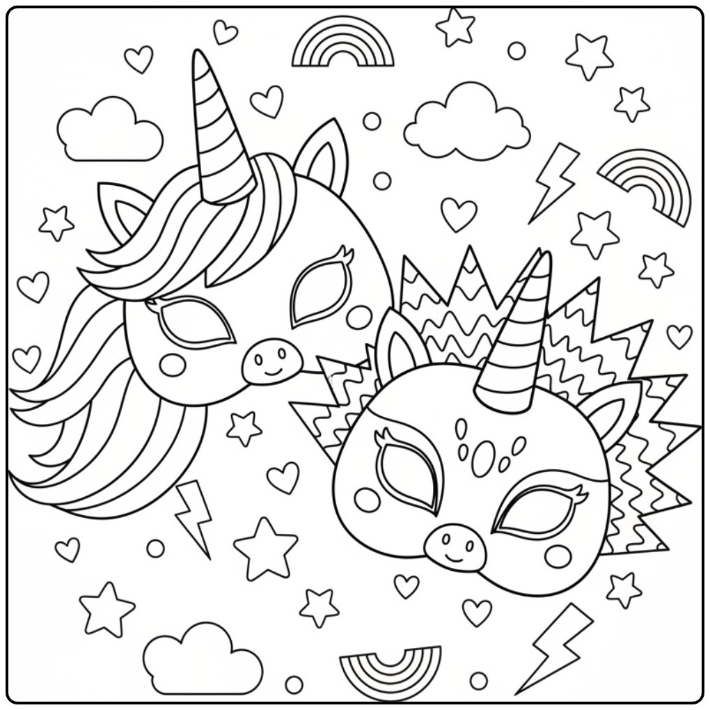 Magical Unicorn Rainbow Mask Full of Fantasy coloring page