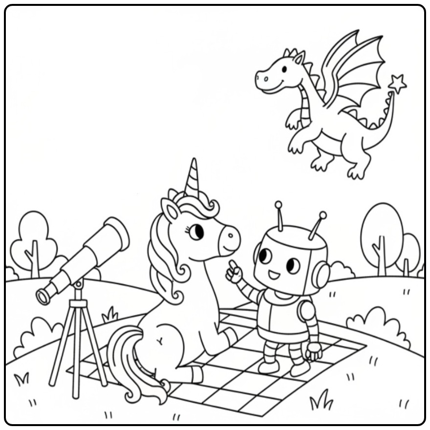 Magical Unicorn Cute Looking Toward the Stars coloring page
