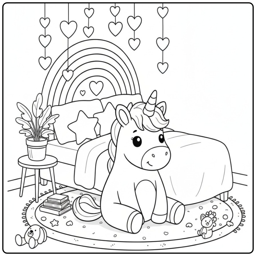 Magical Unicorn Hearts Rainbow Castle coloring page