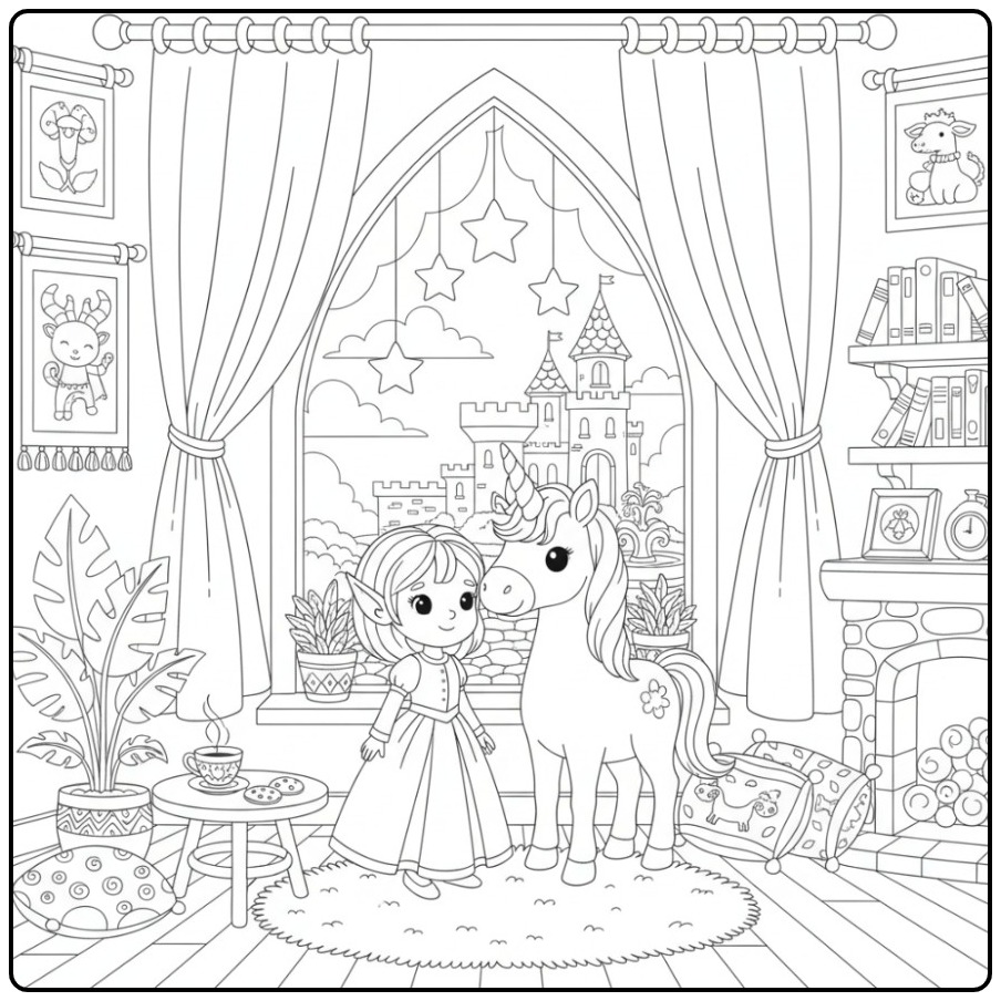 Magical Fairy and Unicorn with the Castle 1 coloring page