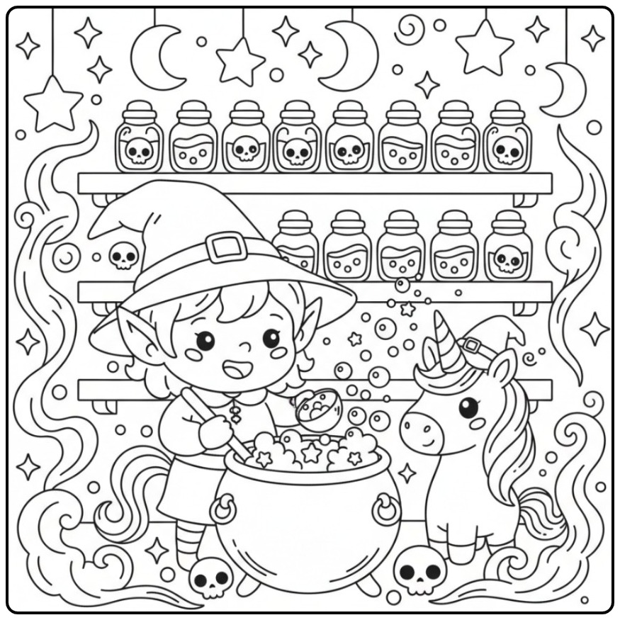 Magical Fairy and Unicorn Halloween with Friend coloring page