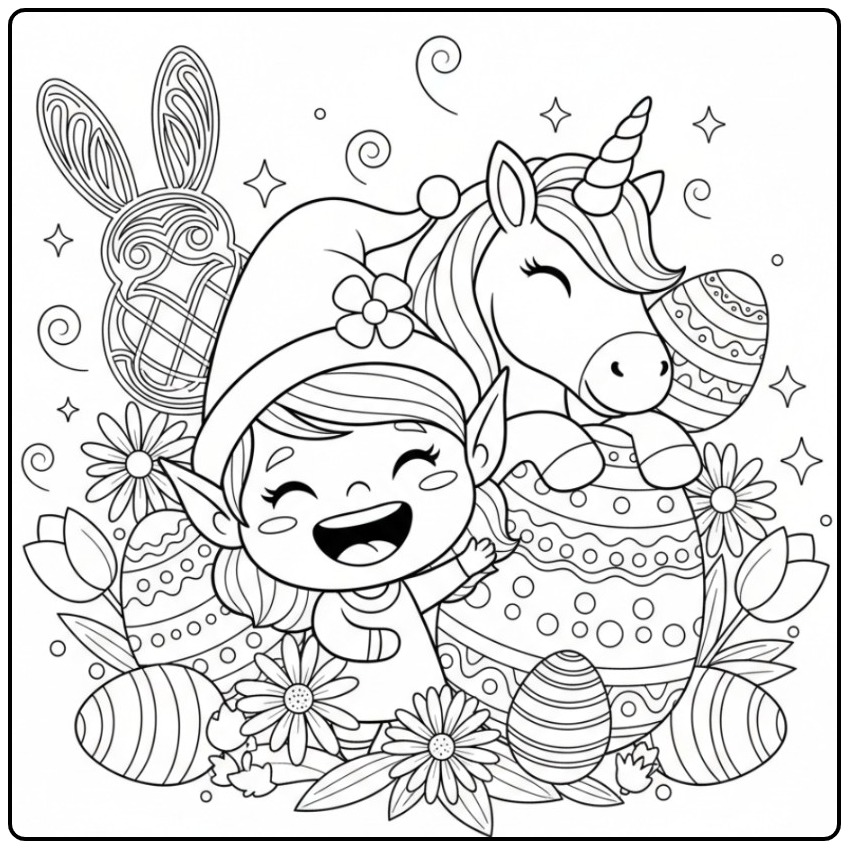 Magical Fairy and Unicorn Easter coloring page