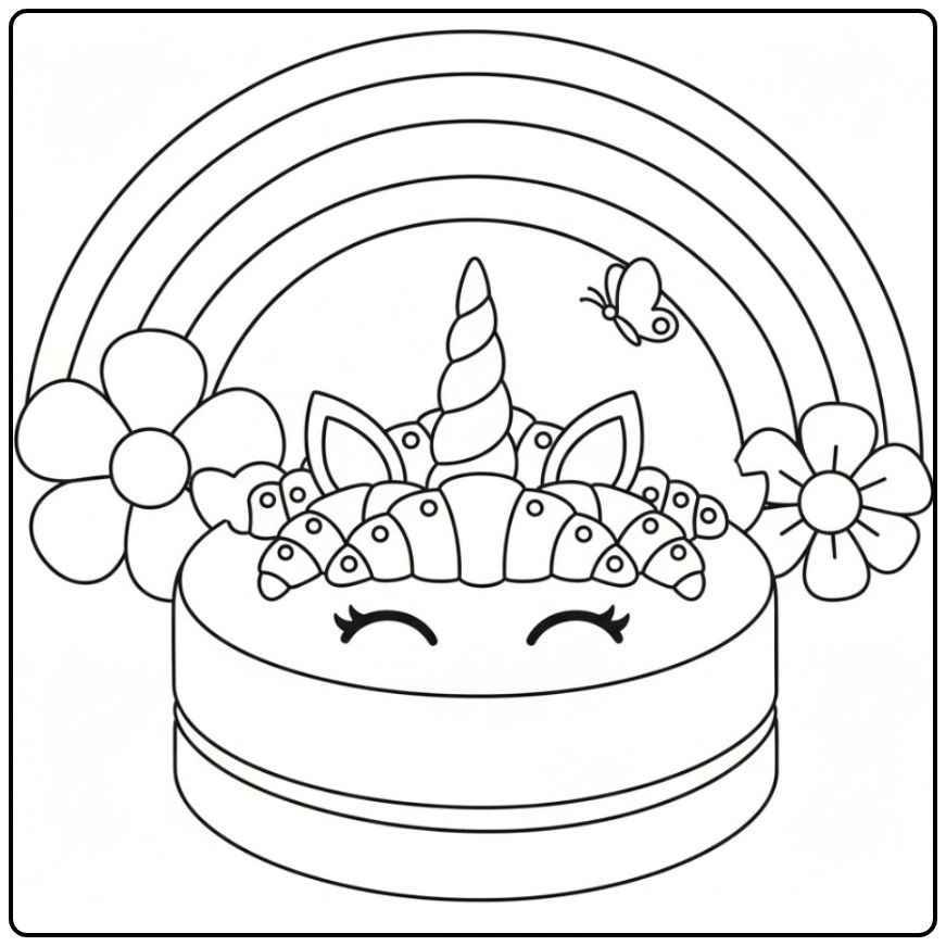 Magical Unicorn Croissant Cake coloring page