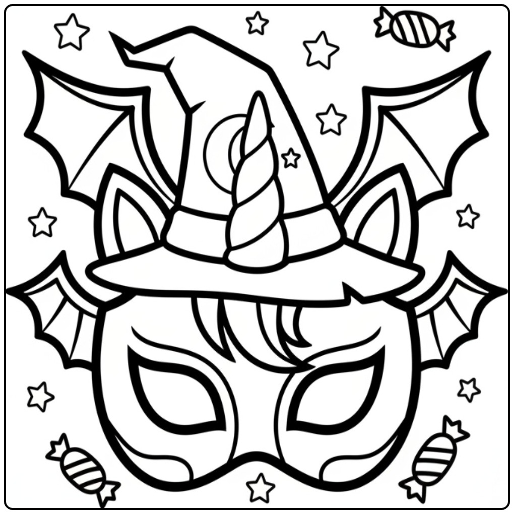 Magical Unicorn Halloween Masks 1 coloring page