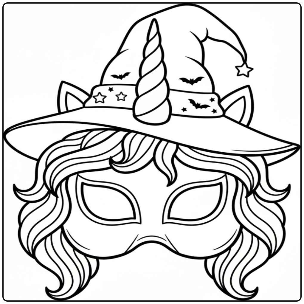 Magical Unicorn Halloween Masks coloring page