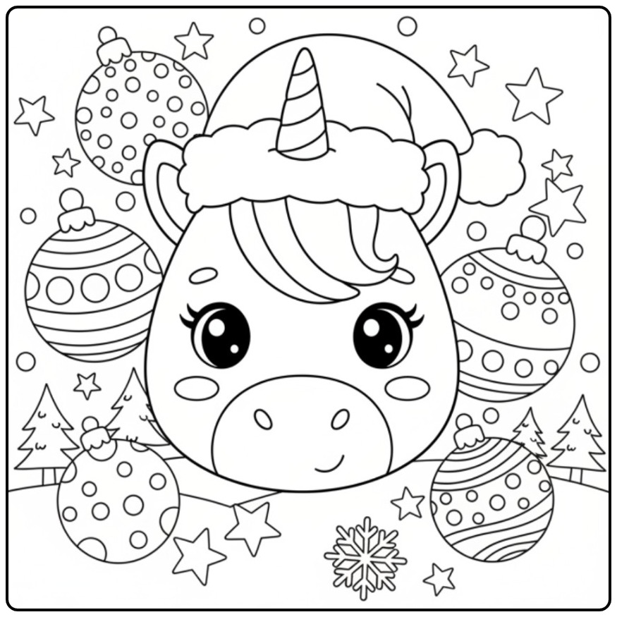 Magical Unicorn Head Christmas and Decorations coloring page