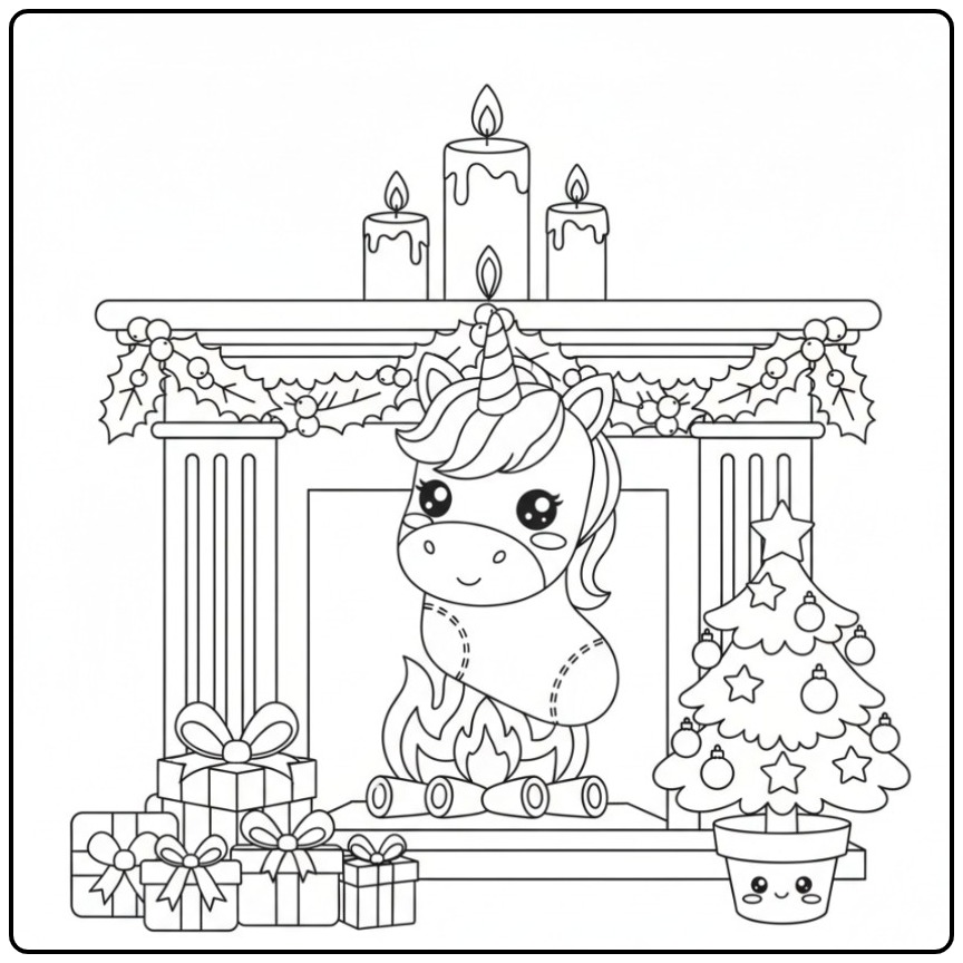Magical Unicorn Head Christmas for the Holidays coloring page