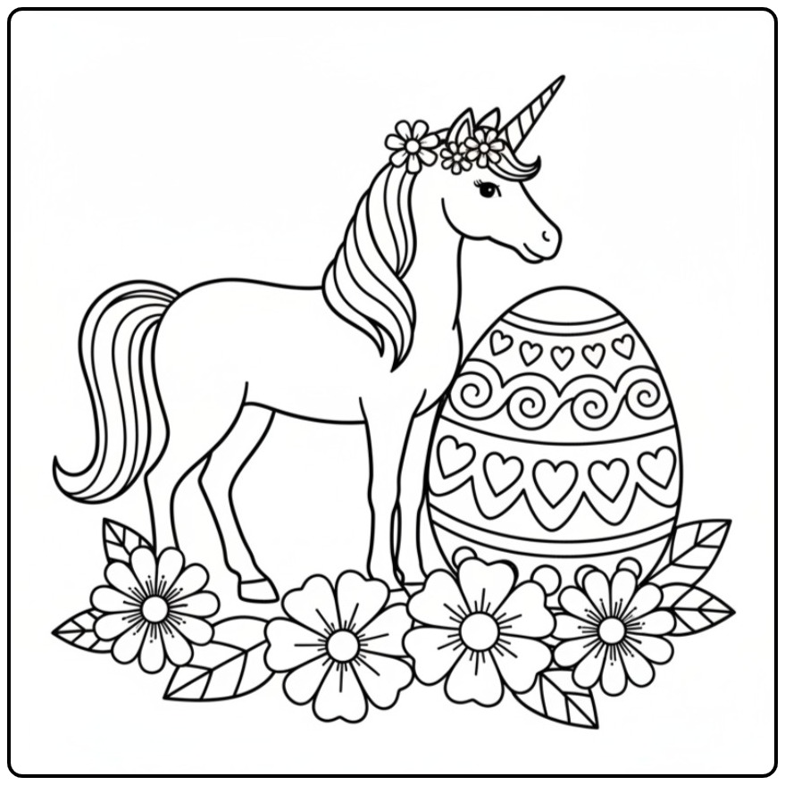 Magical with Unicorn and Easter Egg coloring page