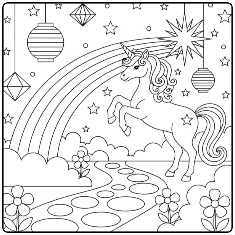Magical Unicorn Rainbow in 3 coloring page