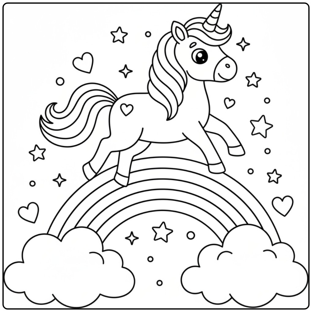 Magical Unicorn Rainbow coloring page