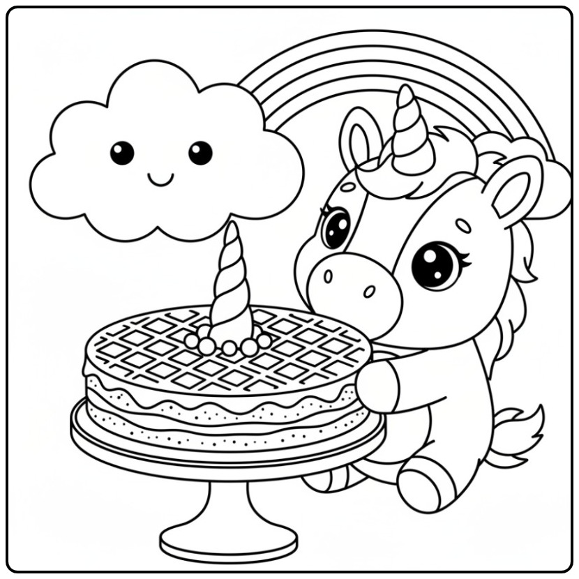 Magical Unicorn Stroopwafel Cake and Rainbow coloring page