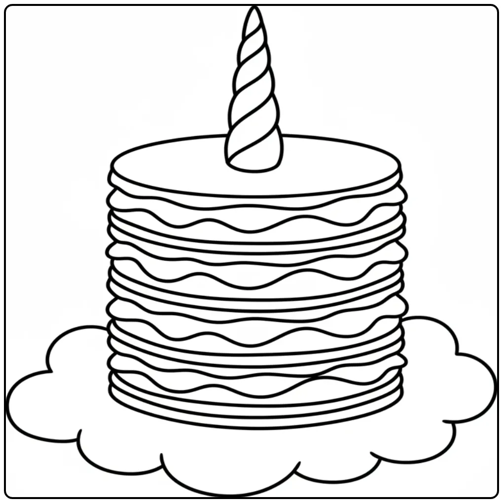 Magical Unicorn Cake with a Cloud on the Background coloring page