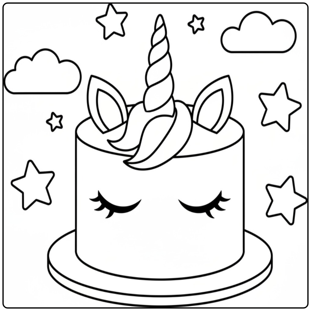 Magical Unicorn Cake coloring page