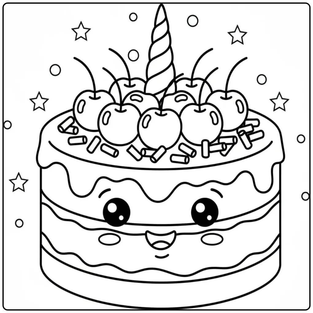 Magical Unicorn Cake coloring page