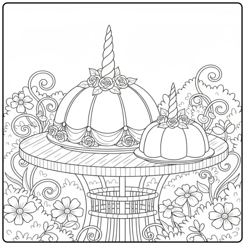 Magical Unicorn Cake for a Garden Party coloring page