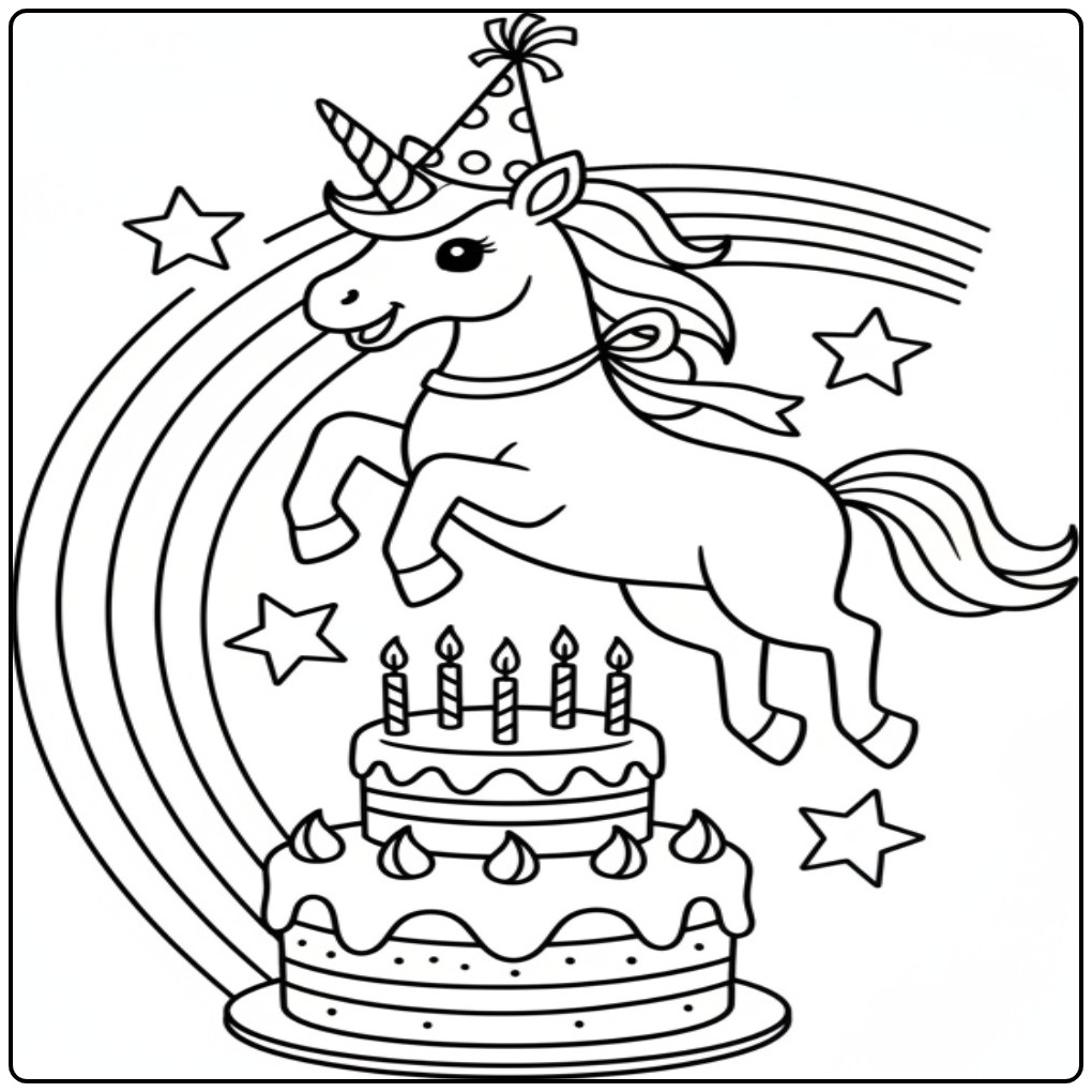 Magical Unicorn Birthday and a Rainbow coloring page