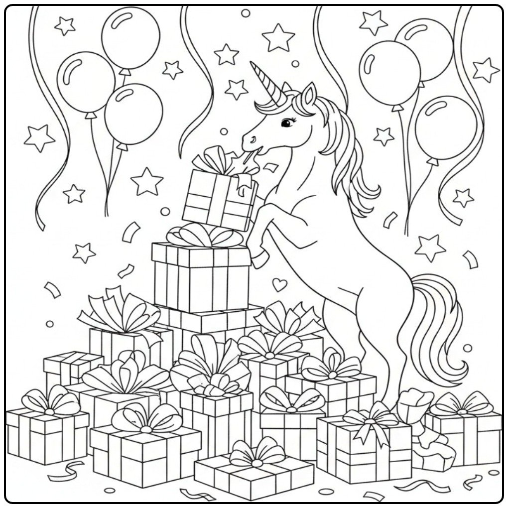Magical Unicorn Birthday Full of with Surprises coloring page