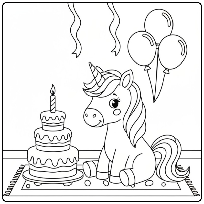 Magical Unicorn Birthday for a Kids Party coloring page