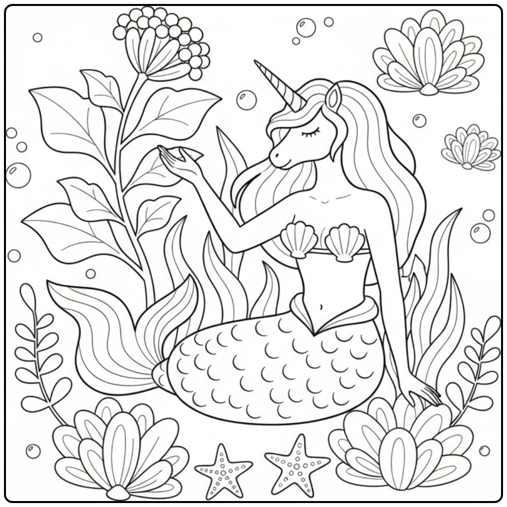 Magical Unicorn Mermaid in the Ocean 1 coloring page
