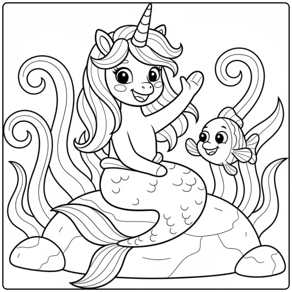 Magical Unicorn Mermaid in the Underwater World coloring page