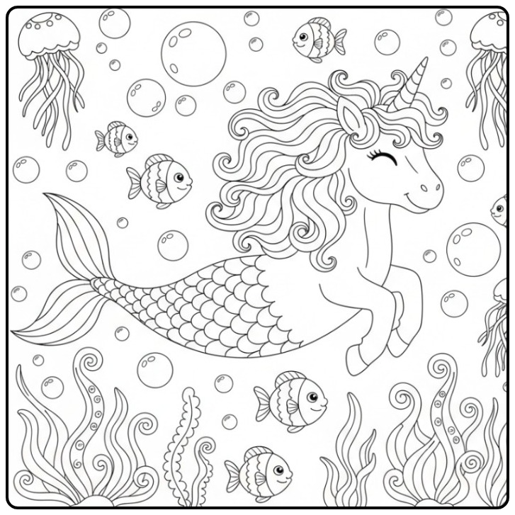 Magical Unicorn Mermaid Ready coloring page