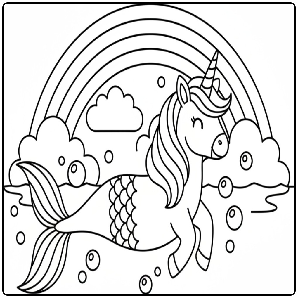Magical Unicorn Mermaid with Beautiful Tail coloring page