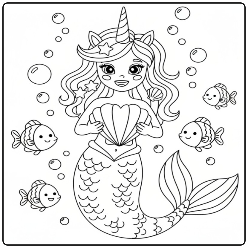Magical Unicorn Mermaid coloring page