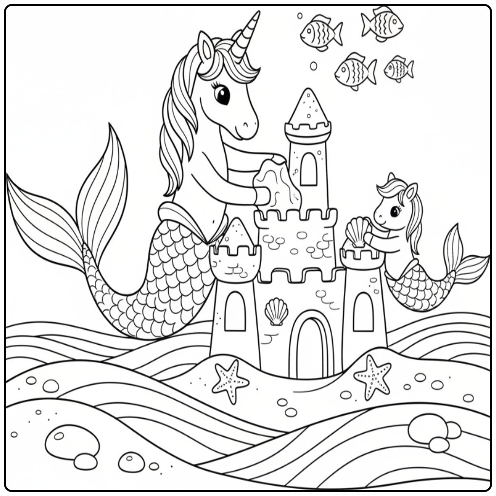 Magical Unicorn Mermaid Under the Sea coloring page
