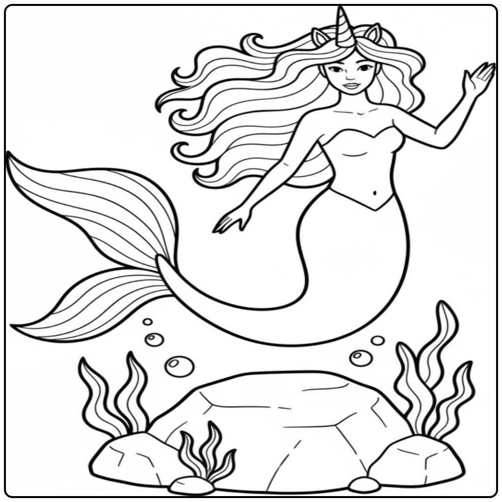 Magical Unicorn Mermaid for Children coloring page